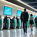 Home 8 바이오메트릭 보안과 비즈니스 모델 - **Prompt Title: Seamless Airport Journey with Facial Recognition**
**Image Prompt:** "A diverse...