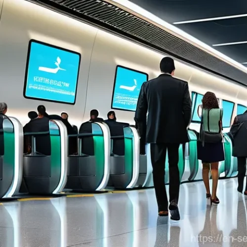 Home 20 바이오메트릭 보안과 비즈니스 모델 - **Prompt Title: Seamless Airport Journey with Facial Recognition**
**Image Prompt:** "A diverse...