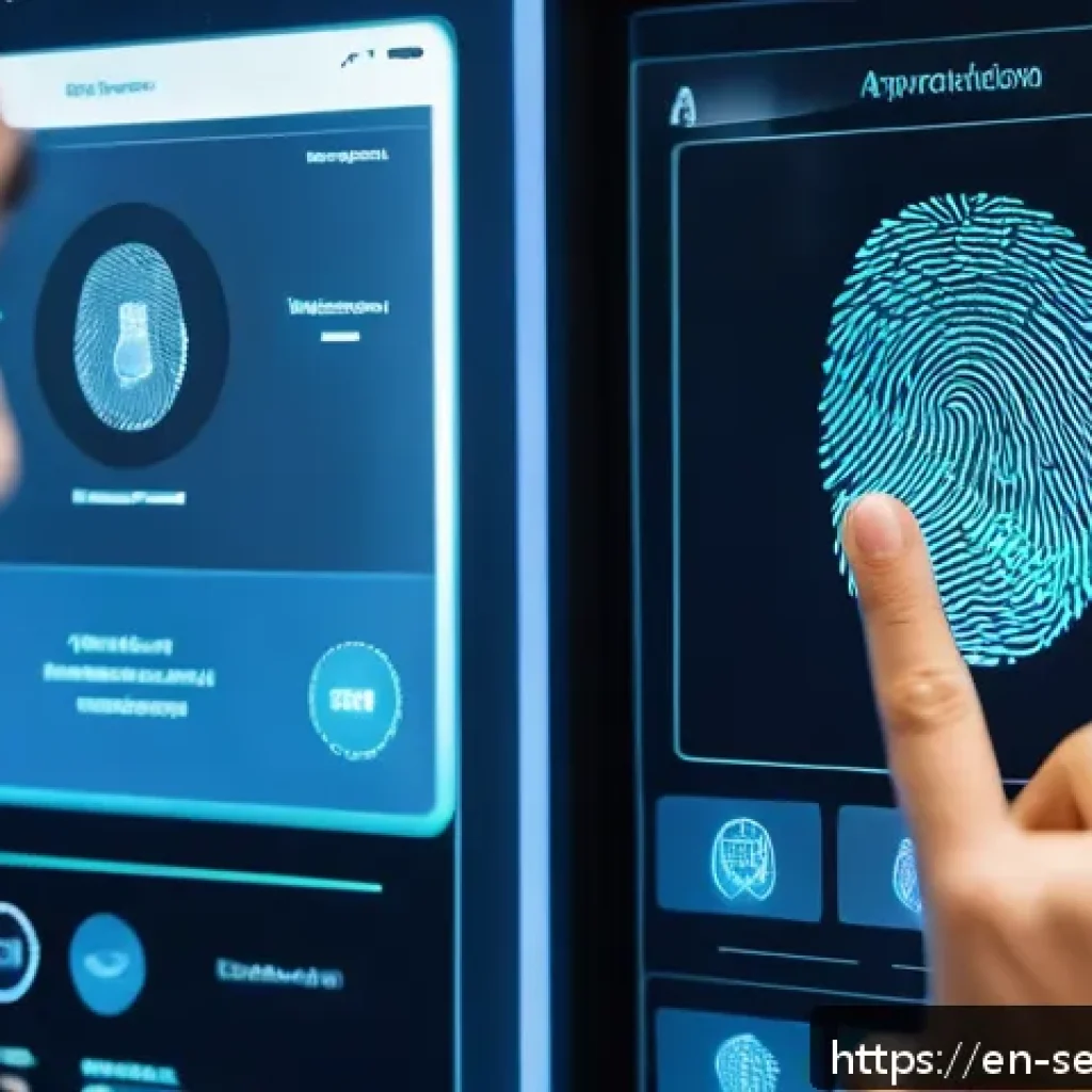 바이오메트릭 인증 도입 시 고려사항 - A high-tech biometric security control room featuring diverse biometric modalities in action: a clos...