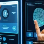 바이오메트릭 인증 도입 시 고려사항 - A high-tech biometric security control room featuring diverse biometric modalities in action: a clos...